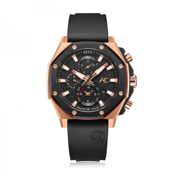 Alexandre Christie AC 9601 Rosegold Black Rubber Gents GCRBRBA 